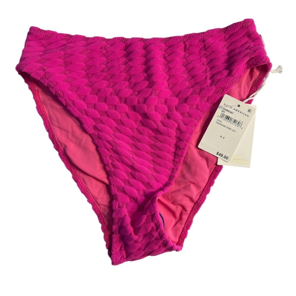 Good American Jacquard Wave Cheeky Bikini Bottom Hawaiian Pink Size 2 Medium